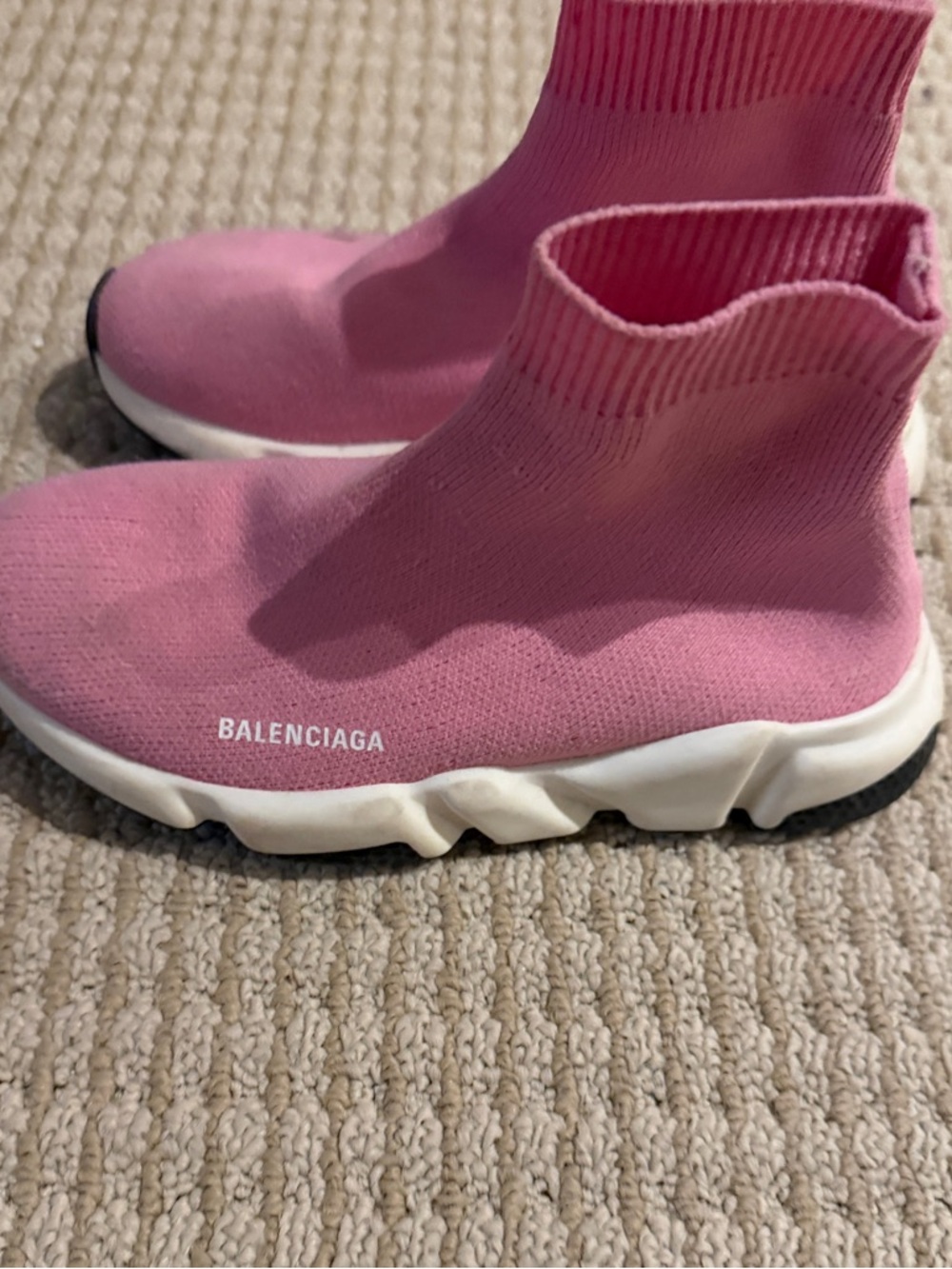 Balenciaga Kids Pink Knit Sock Sneakers with White Sculpted Sole